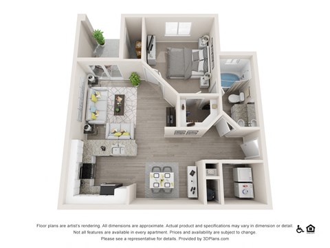 Floor plan for 1 bed, 1 bath, 790 sqft